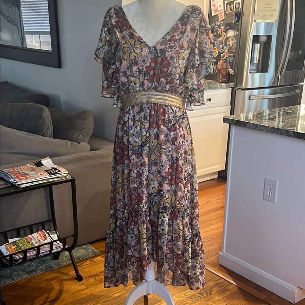 Pink and Gold  Hi/Low Sundress with Flutter Sleeves
